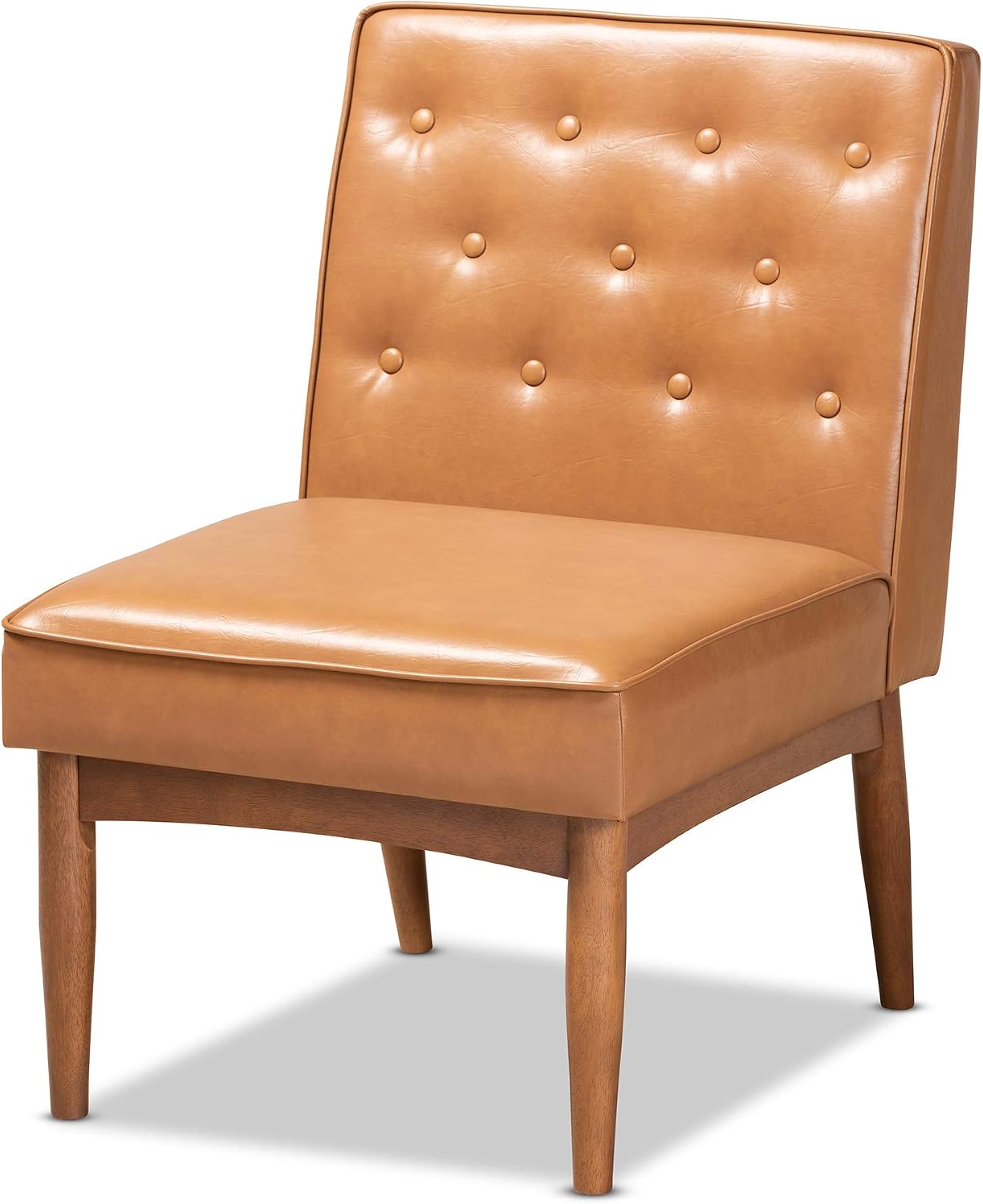 Baxton Studio Riordan Mid-Century Modern Tan Faux Leather Upholstered and Walnut Brown Finished Wood Dining Chair