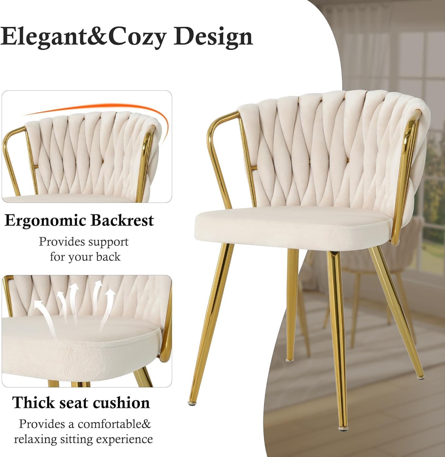 39'' Round Glass Dining Table Set for 4, 5-Piece Modern Dining Room Table Set, Circle Kitchen Table Set with 4 Beige Velvet Dining Chairs for Dining Room Cafe & Breakfast Nook, Gold Base