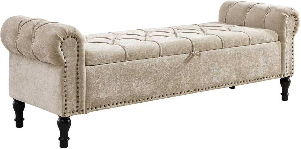 Storage Bed Bench for Bedroom, Chenille 67" End of Bed King Size Benches...