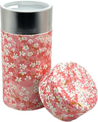 野口熊太郎茶園 Japanese Tea Canister Tin Sakura cherry blossoms/Double Lid/Japanese YUZEN Washi Paper Pasted /200g Tea Capacity/Loose Leaf Tea Storage/Storage Container with Lid