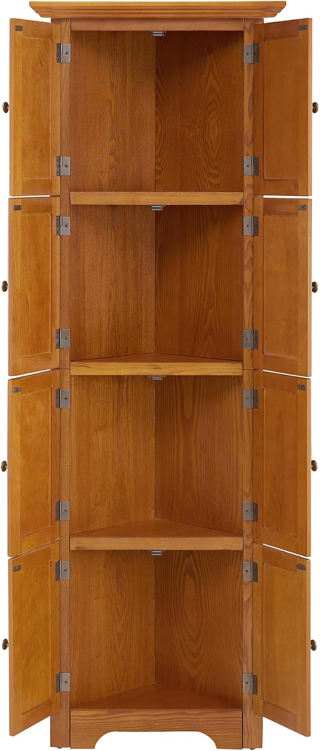 4-Tier 72" Tall Corner Pantry Cabinet with 8 Doors, Large Storage Organizer for Kitchen, Living Room, Bathroom & Farmhouse Decor (Oak)