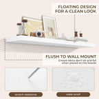 RICHFOCUS 55Inch Floating Shelves for Wall 1 Pack Shelves for Bedroom|Kitchen|Bathroom Wall Mounted Rustic Wood Floating Shelf with Invisible Brackets for Books|Storage|Decor, White