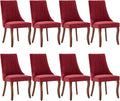 Dining Chairs Set of 8,Comfy Fabric Upholstered Chairs for Kitchen Living Room,Channel Tufted Dining Room Chairs with Curved Solid Wood Legs(WineRed,8 Pcs)