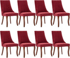 Dining Chairs Set of 8,Comfy Fabric Upholstered Chairs for Kitchen Living Room,Channel Tufted Dining Room Chairs with Curved Solid Wood Legs(WineRed,8 Pcs)