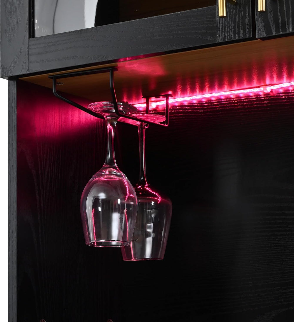74.8" Tall Arched Kitchen Pantry with Power Outlet & LED Light, Kitc...
