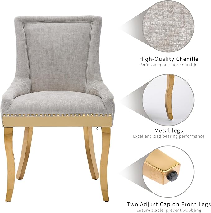 Dining Chairs Set of 2, Kitchen & Dining Room Chairs, Chenille Fabric Uph...