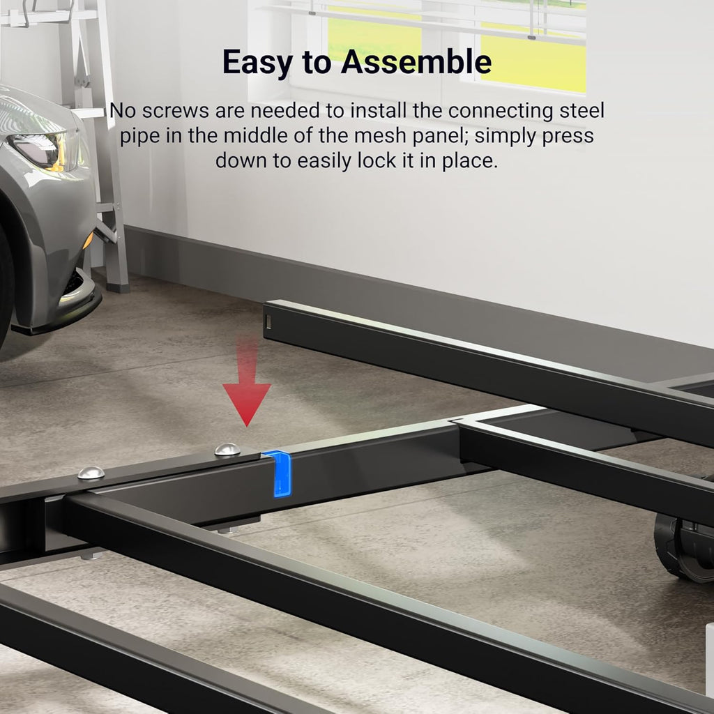 FLEXIMOUNTS 4x8 Overhead Garage Storage Rack with 6 Hooks, Adjustable Storage Organization System, Heavy-Duty Metal Ceiling Racks, 22.6" -39.4" Ceiling Dropdown, Black, Lite Series