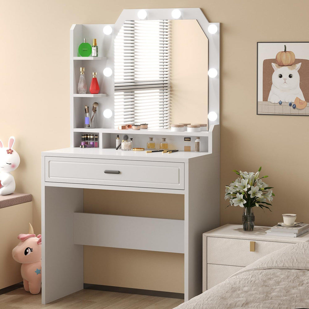 Makeup Vanity with Mirror with Lights for Girls White Lighted Vanity Desk Sma...