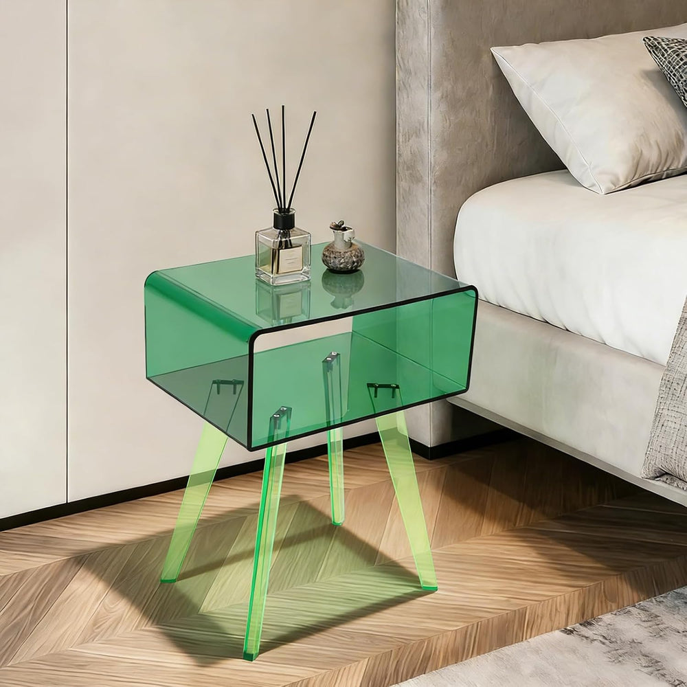 Acrylic Side Table, Round End Table with Storage, 19.7" H Small Modern B...