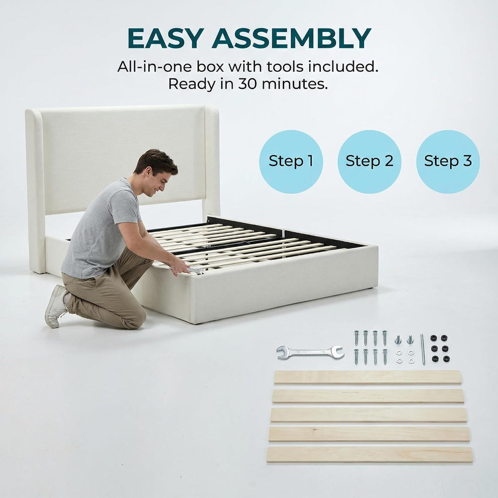 California King Size 52" High Headboard Upholstered Platform Bed Frame, ...