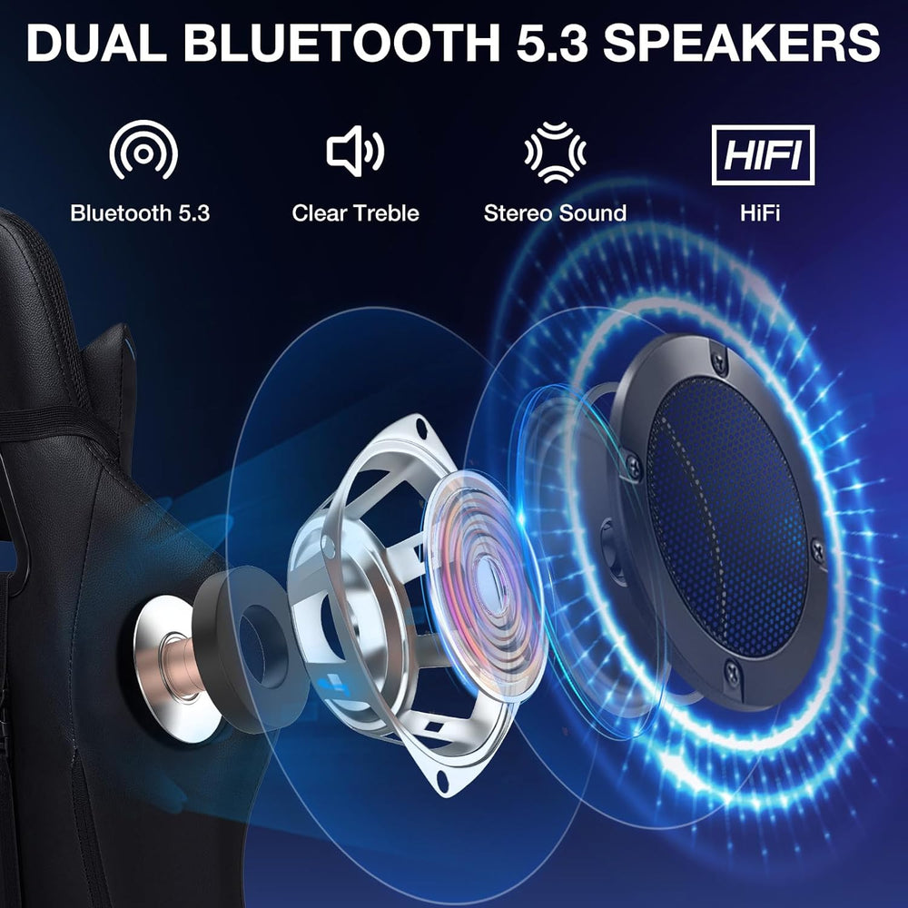 RGB Gaming Chair with Bluetooth Speakers and LED Lights Computer Chair-Blue |...