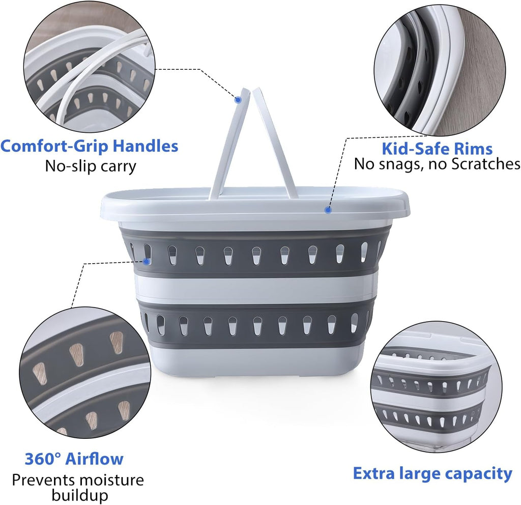 Monozuki Collapsible Plastic Laundry Basket 10.6 gallon(40L) 2pcs Eco-recycled material- Foldable Pop Up Storage Container/Organizer - Space Saving Hamper/Basket BPA Free