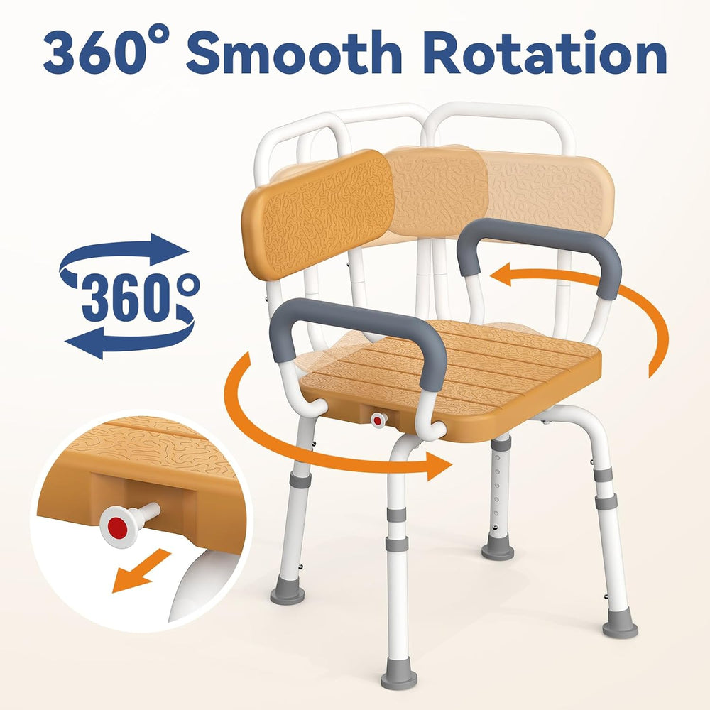 Loyoda Swivel Shower Chair with Removable Arms & Back, Fits Any Bathrooms