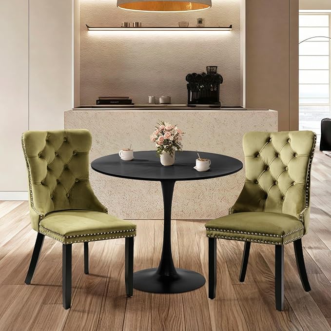 SoarFlash Kitchen Table and Chairs for 2, 24" Dining Table Set for 2 with Velvet Upholstered Chairs, 3 Piece Round Kitchen Table Set, Dining Room Table Set for Small Space, Apartment