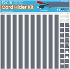 Grey Cable Cover Cord Hider - 157in Wire Hider on Wall Mounted, Grey Cord Cover Kit for Wall Mounted TV, Hide Wires Along Wall, Decorative Cable Raceway, Electrical Cable Concealer, Gray Cable Channel