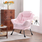 Welnow Lazy Chair for Living Room, Modern Reading Lounge Accent Chair with Armrests and a Side Pocket, Leisure Upholstered Lazy Sofa for Small Space, Bedroom, Dorm, Pink