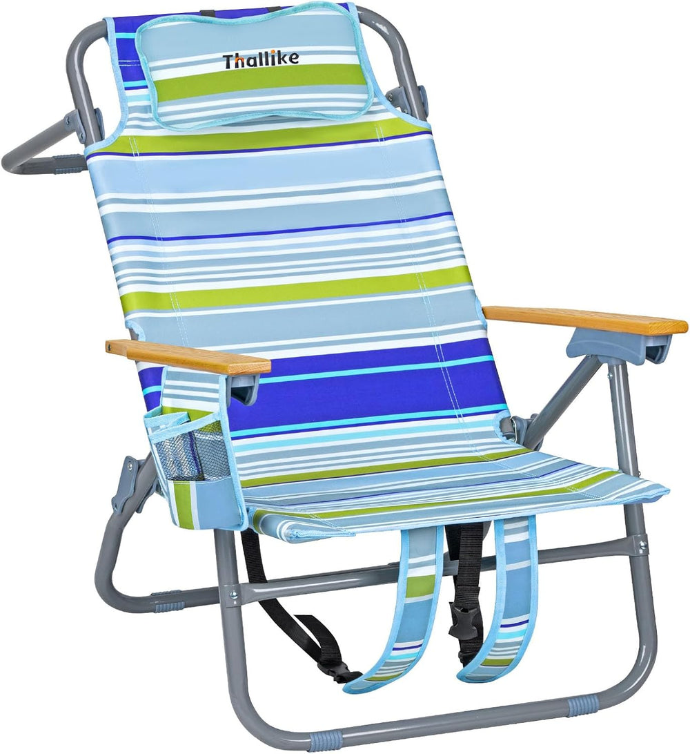 Backpack Beach Chair Wide Seat High Back Folding Camping Chair for Adults 5-P...