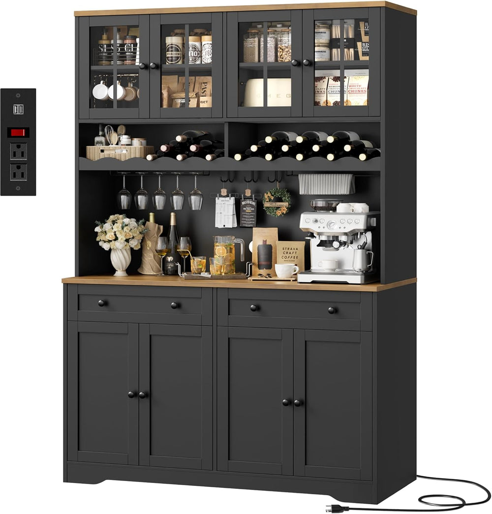 HOSTACK 75" Kitchen Pantry Storage Cabinet, Coffee Bar Hutch Cabinet, Bl...