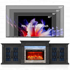 Naice 104" Fireplace TV Stand, Electric Fireplace Mantel with Large Cabinets Tempered Glass Doors, LED Light & Power Outlet, Media Entertainment Center with 30" Insert Heater for Living Room,Black