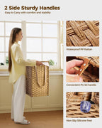 Greenstell Laundry Hamper with Wheels&Lid, 130L Large 3 Sections Clothes Hamper with 2 Types Removable Liner Bags, 5 Mesh Laundry Bags, Handwoven Divided Laundry Basket for Clothes, Natural