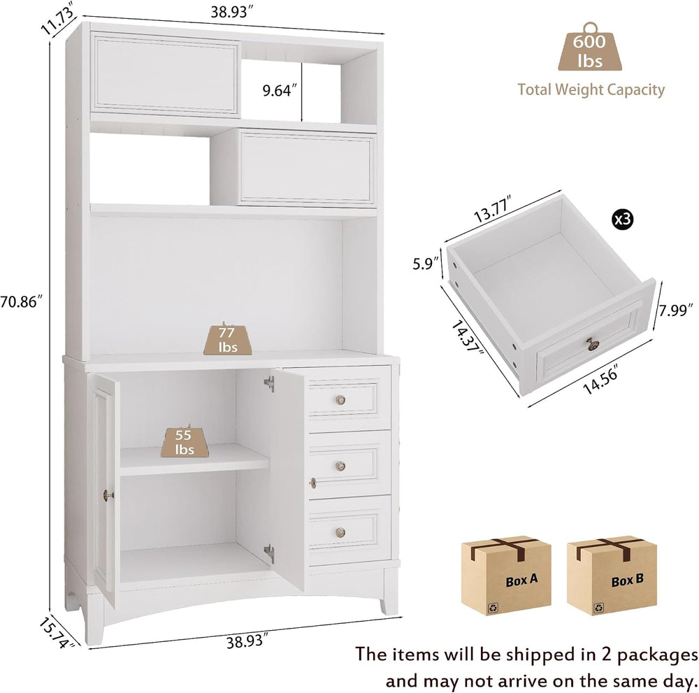 BLANKSPACE 71" Tall Kitchen Pantry Cabinet with Microwave Shelf Built-in...