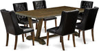 East West Furniture V777FO749-7 7 Piece Modern Dining Table Set Consist of a Rectangle Wooden Table with V-Legs and 6 Black Faux Leather Parsons Dining Chairs, 40x72 Inch, Multi-Color