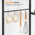 HOOBRO Bakers Rack with Power Outlet and LED Light, 6-Tier Microwave Stand with Wire Baskets, Coffee Bar Station, Kitchen Utility Storage Shelf with 4 Hooks, Rustic Brown and Black BF64UDHB01