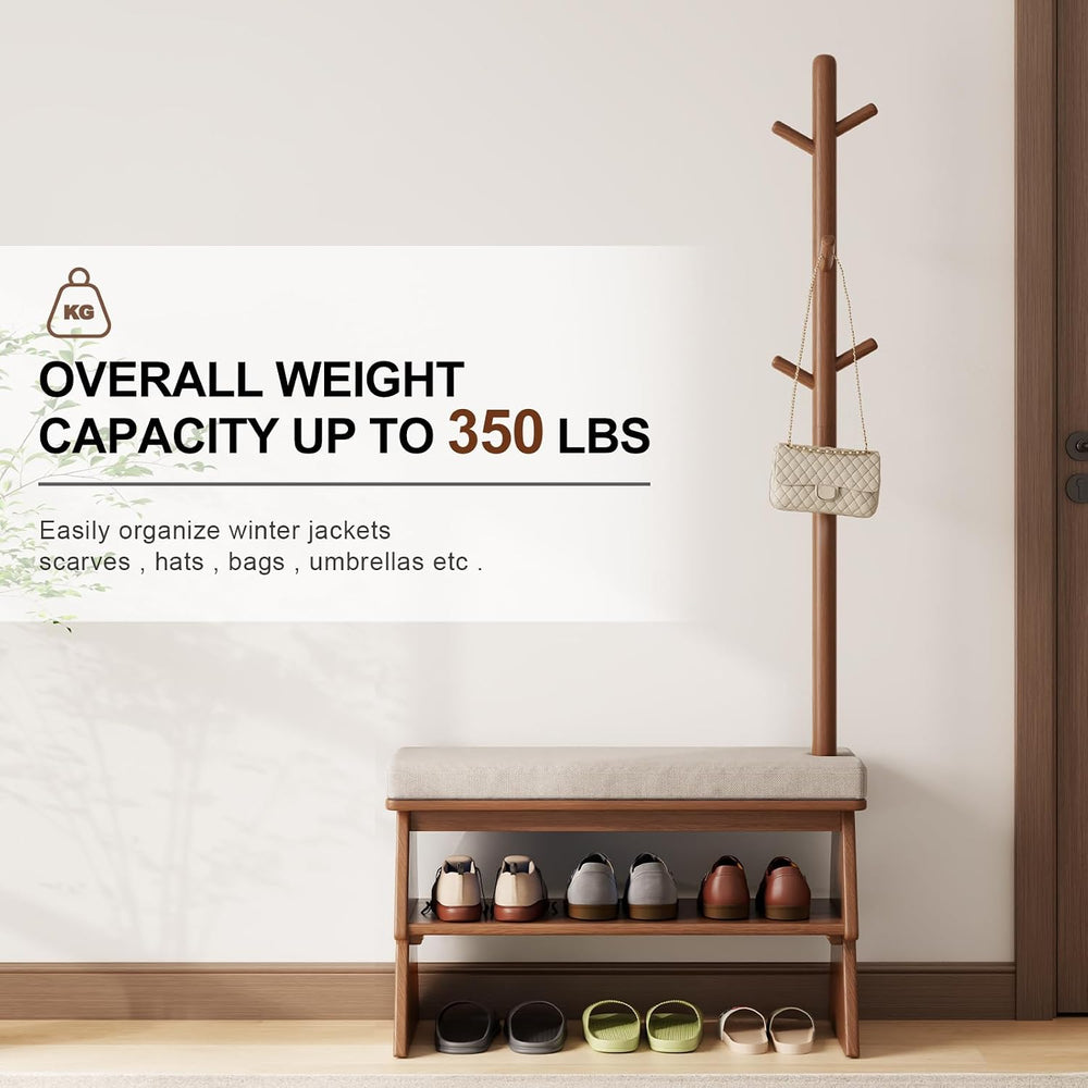 Coat Rack with Shoe Storage,Shoe Rack whit 8 Hook for Offices、Bedroom、Living ...
