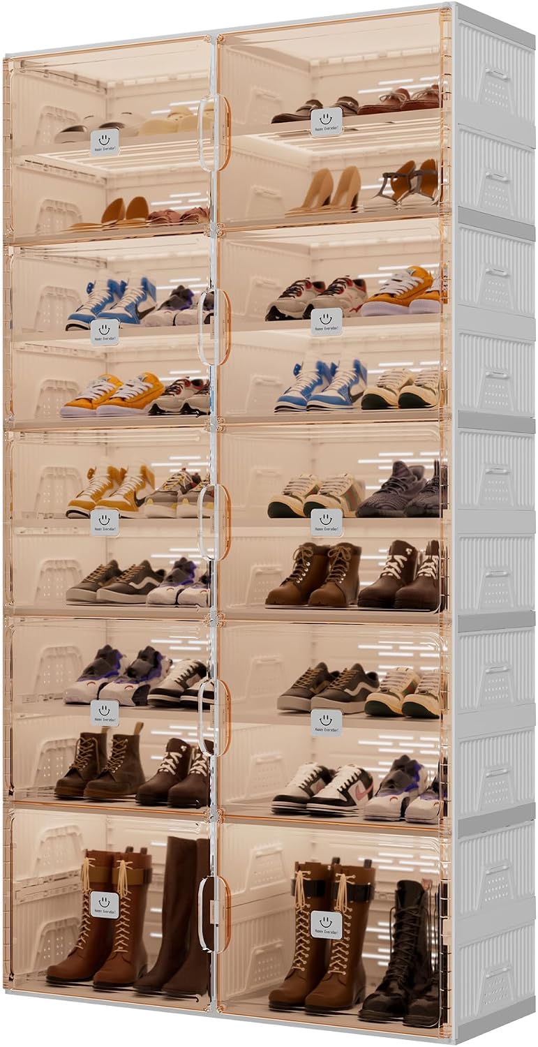Foldable Shoe Rack Organizer for Entryway with Clear Magnetic Doors - Large Capacity Shoe Cabinet for Boots, Sneakers & All Shoes, Easy Assembly, White 9-Tier 36 Pairs