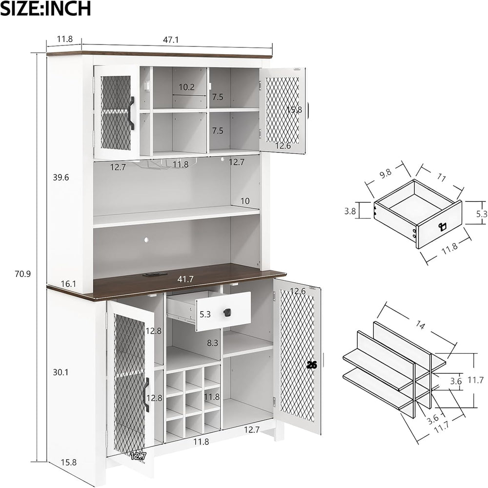 71" Tall Kitchen Pantry Cabinet with Charging Station 47" Wide Coun...