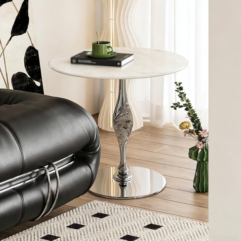 Marble Side Table/Small Round Table – Suitable for Living Room or Bedroom (as...