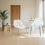 Karl home Mid Century Modern Dining Chairs Set of 4, Stackable Plastic Chair, Bird's Nest Trunk Pattern Suitable for Kitchen, Dining, Bedroom, Living Room,350lbs Capacity(White)