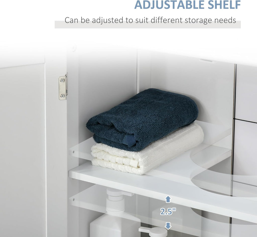 kleankin 23.5" Pedestal Sink Storage Cabinet, Freestanding Bathroom Under Sink Cabinet with U-Shape Cut-Out and Adjustable Shelf, White