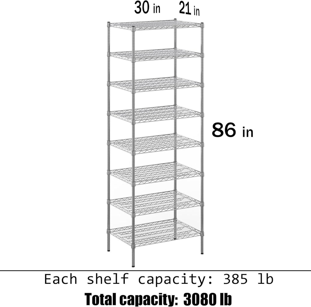 21" Deep x 30" Wide x 86" Height Wire Shelving Kit | 8-Tier | NSF Commercial Storage Rack Unit