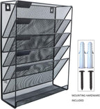 EASEPRES Hanging File Holder Organizer, 6 Tier Mesh Metal Wall Mount Document Letter Tray Organizer for Office Home, Black