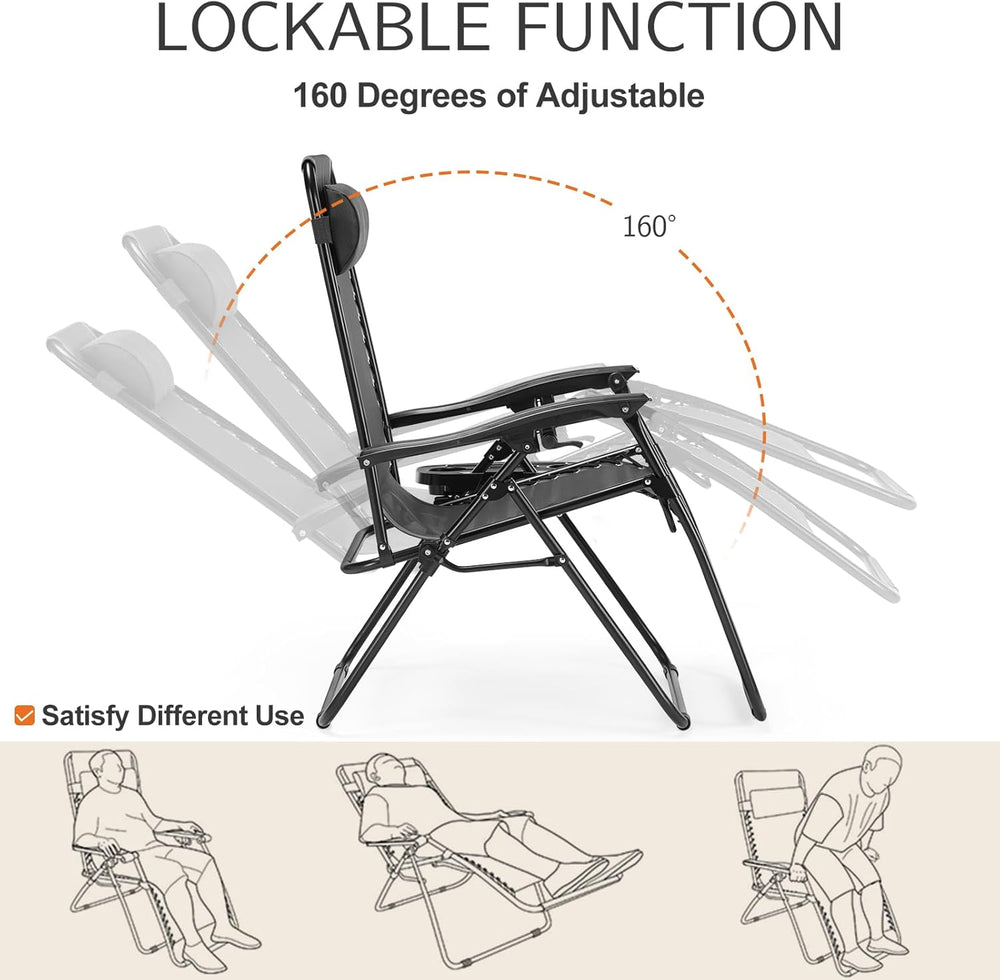 Sweetcrispy Zero Gravity Chairs Set of 2, Outdoor Folding Patio Lounge Chair ...