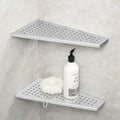Corner Shower Shelf, 12" Trapezoid Grout in Shelf, 304 Stainless Steel Grid Design Recessed Bathroom Shelf for Tiled Wall