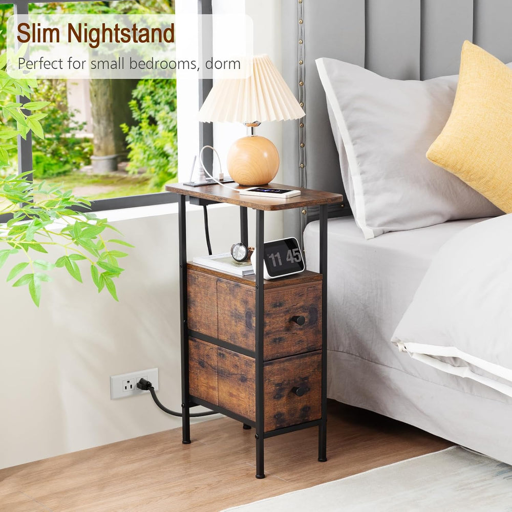 LOAKEKEL Narrow End Table Living Room with Charging Station