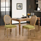 French Country Dining Chairs Set of 2,Farmhouse Upholstered Dining Room Chairs with Round Back and Solid Leg,Rattan Kitchen Chairs for Kitchen/Bedroom/Dining Room,Green
