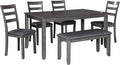 Signature Design by Ashley Bridson Dining Table Set For 6 With Bench, Wood 6‑Piece Kitchen Table And Chairs Set With Upholstered Seats, Transitional Charcoal Gray Dining Room Set For Family Meals