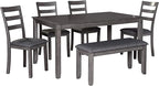 Signature Design by Ashley Bridson Dining Table Set For 6 With Bench, Wood 6‑Piece Kitchen Table And Chairs Set With Upholstered Seats, Transitional Charcoal Gray Dining Room Set For Family Meals