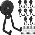 8 Pack Heavy Duty Storage Magnetic Utility Hooks Large Garage Strong Extra Magnet Hooks Hanger with Anti-Slip Coating Heavy Duty Magnetic Hooks for Hanging Power Dril Garage Garden Tools Black