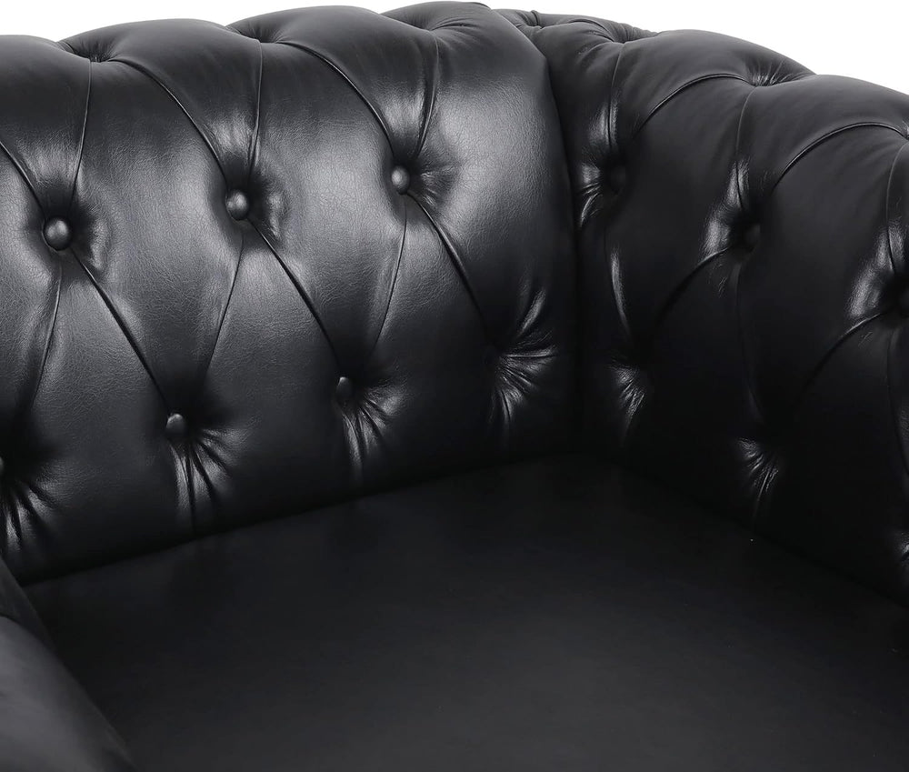 LEVNARY Leather Upholstered Armchair, Mid-Century Modern Single Sofa Chair wi...