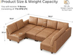 SITJOY 118" Faux Leather Modular Sectional Sofa with Storage, Mid Century Modern Sectional Couches for Living Room, Soft Padded Armrests, Oversized 10 Seat U Shaped Sofa Bed with Chaise, Brown