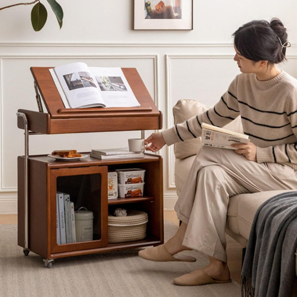 Solid Wood Storage Cabinet with Wheels, Lift Side Table with Adjustable Angle...