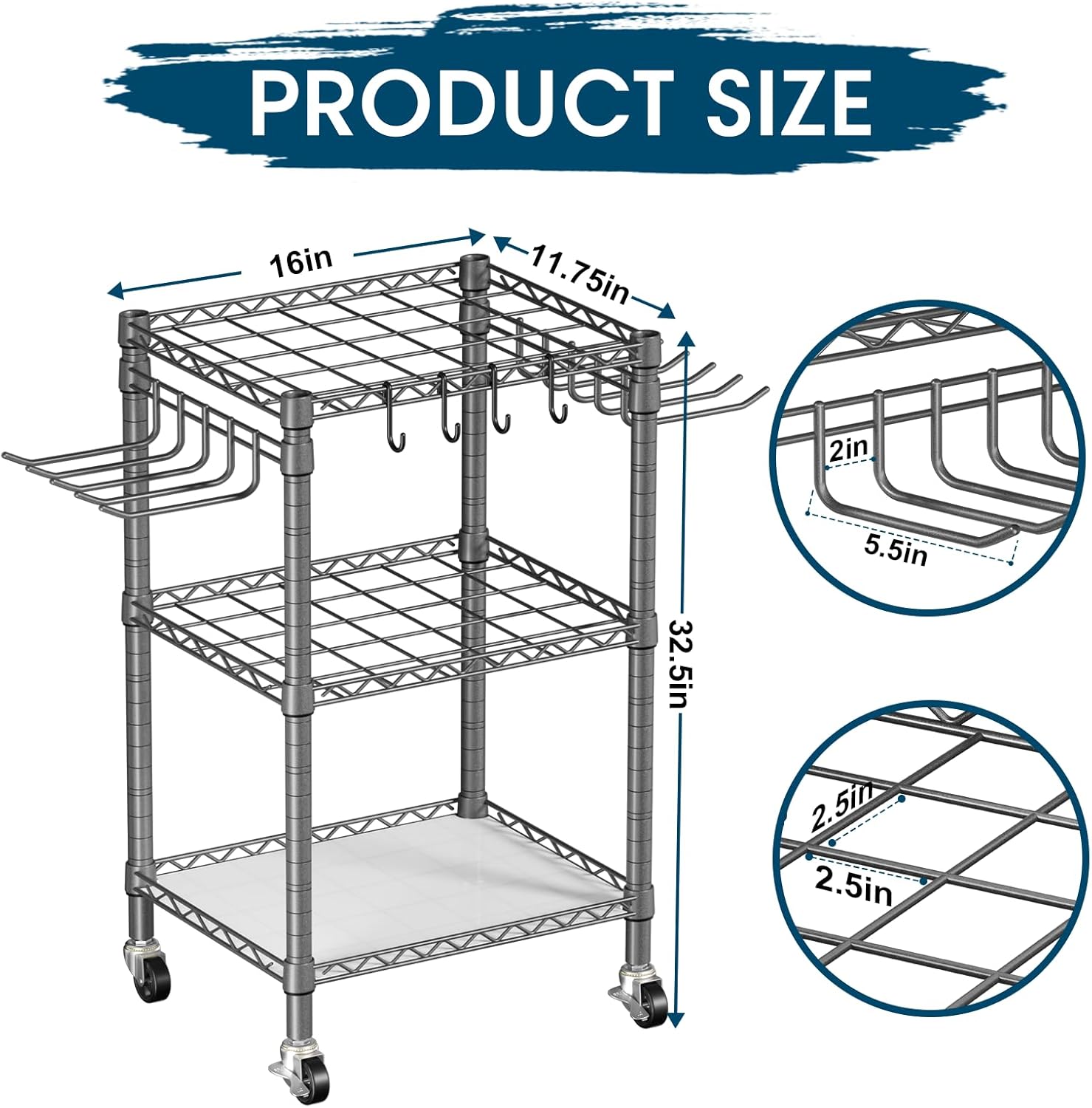 T1 Garden Tool Organizer（with Lockable Wheels） Heavy Duty Garage Tool Storage for Yard，Shed，Outdoor and Lawn，Freestanding Tool Organizers and Storage UP to 50 Tools，Grey with Anti-Tip Device