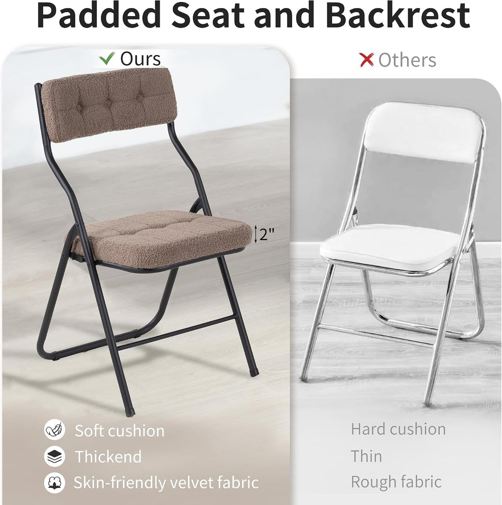 HOMEFUN Padded Folding Chairs, Dining Chair, Teddy Coffee Brown, 4 Pack | Fol...