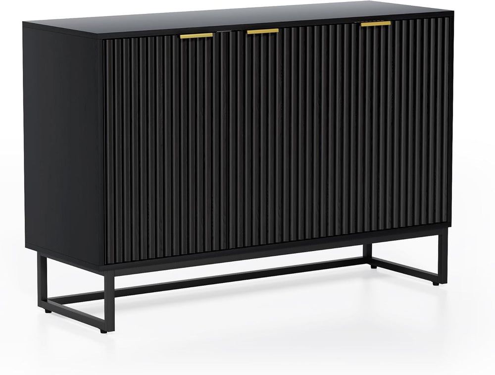 Fluted Storage Cabinet with 3 Doors, Sideboard Buffet Cabinets with Adjustabl...