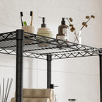 4 Tier Shelves Storage Shelf Wire Closet Bathroom Organizers Metal Pantry Kitchen Garage Shelving Unit Laundry Room Organization Home Rack Net Basket Black with Wheels 14”D X 24”W X 48.9”H