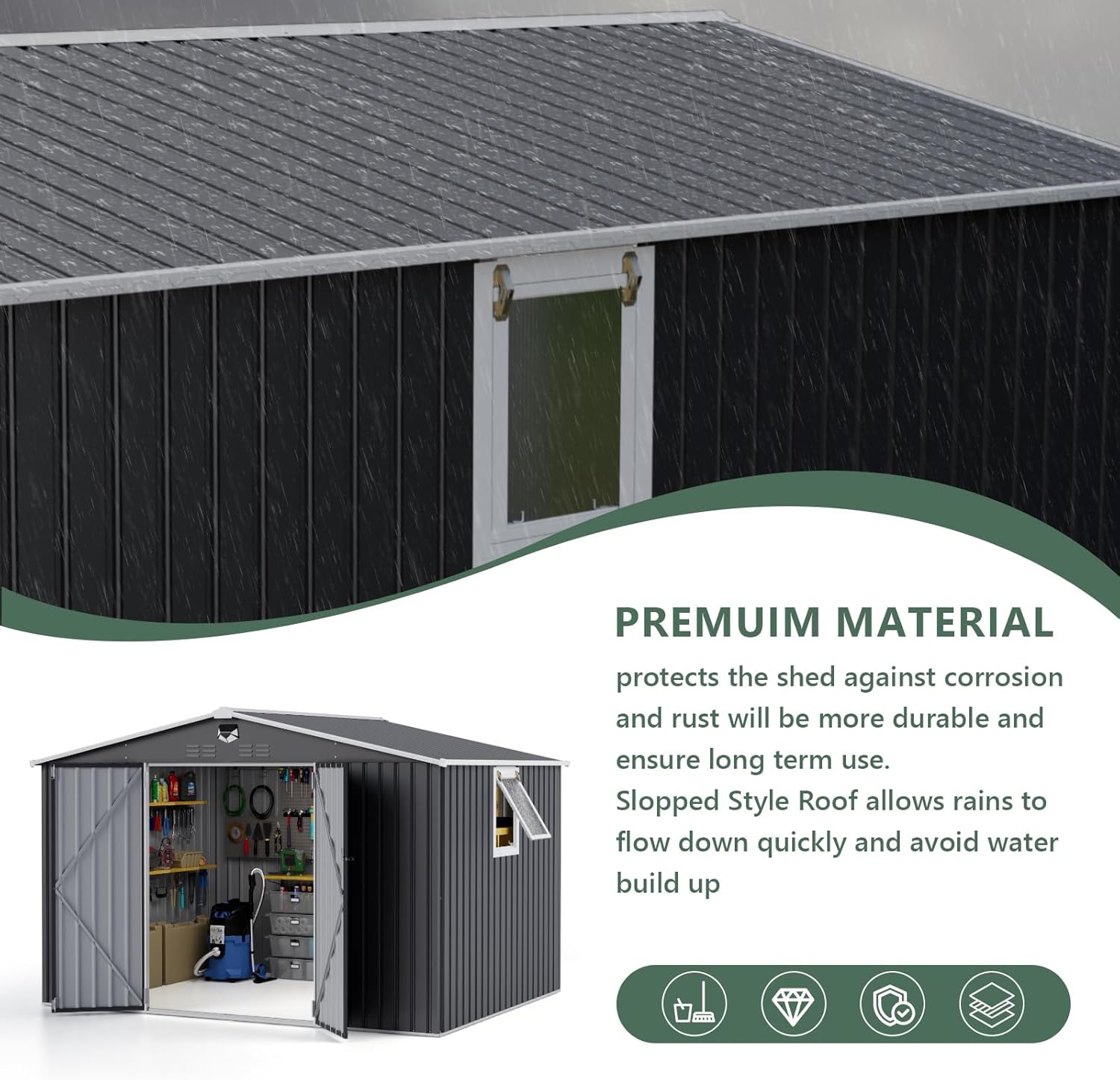 10x8 FT Metal Storage Shed,Outdoor Storage Building with Lockable Doors & 1 Vented Clear Window,Large Backyard Sheds,Waterproof Outside Storage Sheds